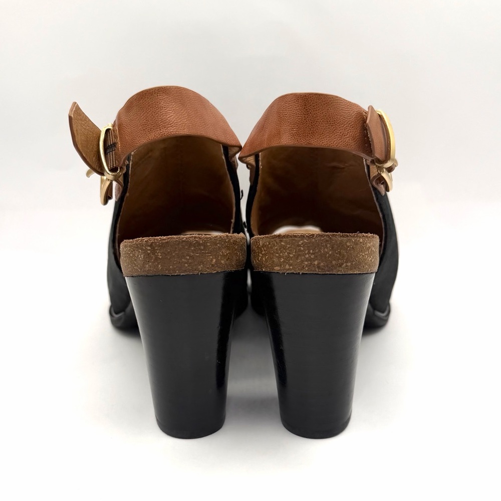 Söfft 11M Black Leather Block Heel Peep Toe Slingback Sandals - Picture 7 of 9